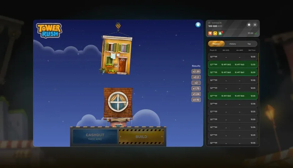 Tower Rush feature floor shown during gameplay